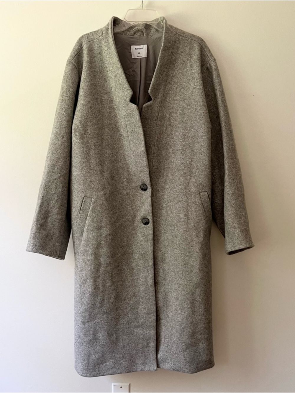 Old Navy Trench Overcoat 4X Grey Wool Long Line Minimalist Layering Old Money